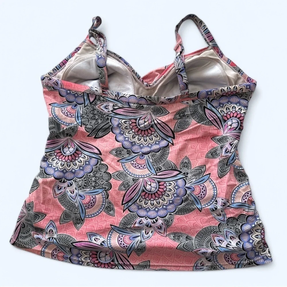 Plus Size Floral Pink and Purple Tankini Top